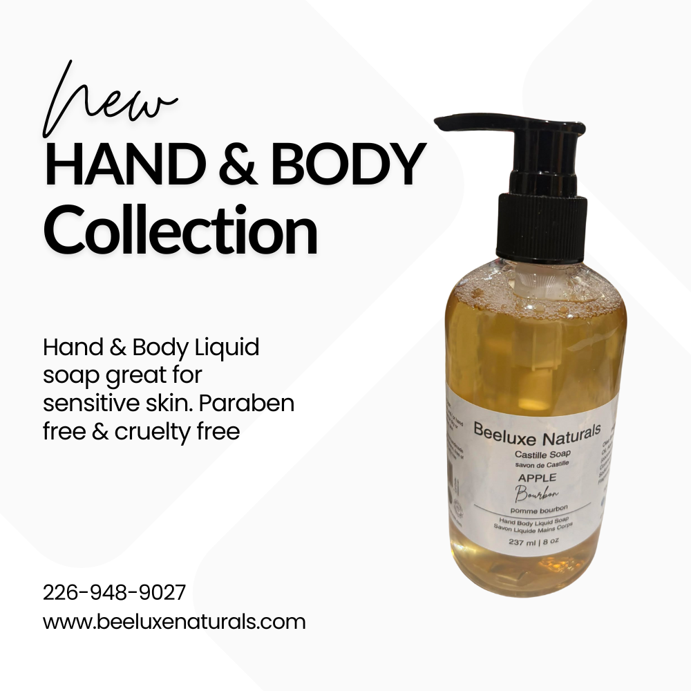 Apple Bourbon Hand & Body Castille Soap bottle, paraben-free, cruelty-free, 237 ml, for sensitive skin.