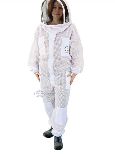 Unisex Yard Manager Beekeeping Suit in white with mesh ventilation and tool pockets.