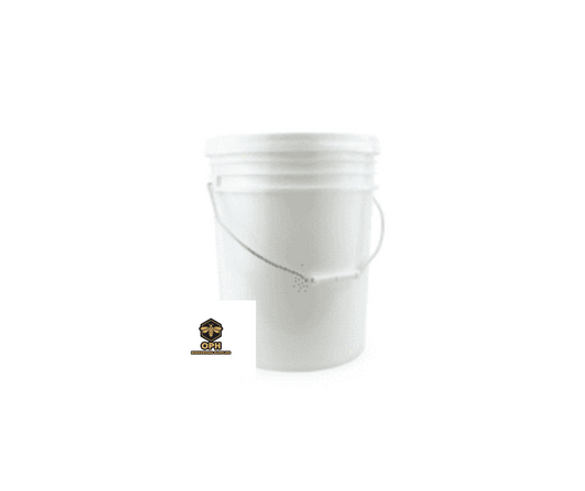 5-Gallon durable honey bucket with secure lid for large honey storage and transport.