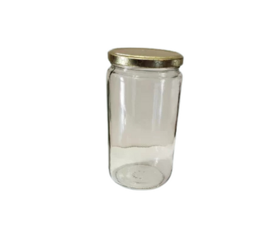 750 ml glass cylinder honey jar with gold lid.