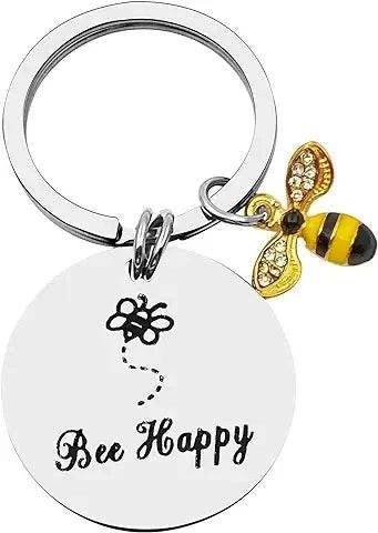 Bee Key Chain with detailed bee charm, black and yellow enamel, attached to sturdy key ring.