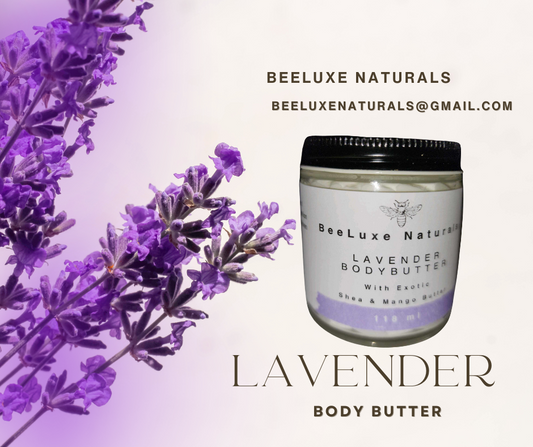 Lavender Body Butter jar with lavender flowers, 50 ml skin moisturizer.