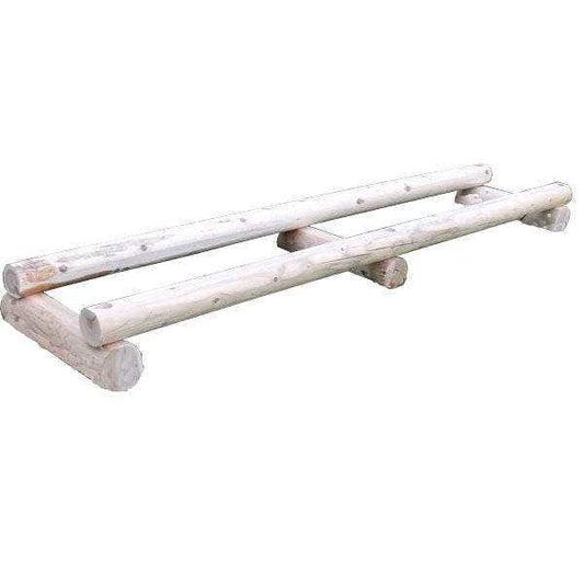 Cedar log hive stand for triple hive setup, providing durable and elevated support for beekeeping.