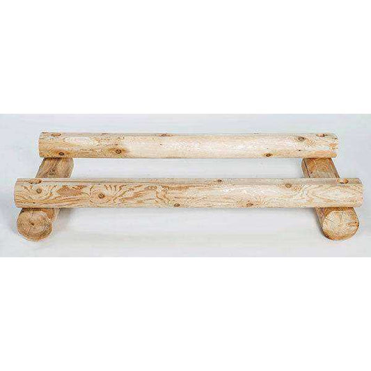 Cedar log bee hive stand for double hive support, durable and elevated for improved bee colony health.
