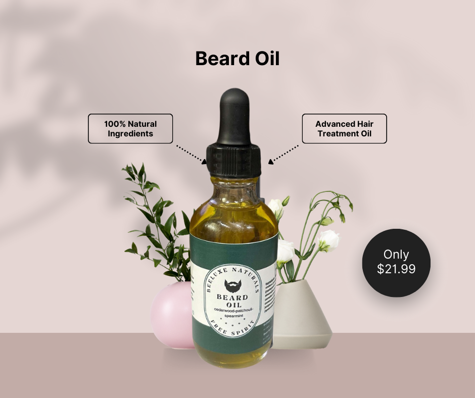 Free Spirit Beard Oil with Cedarwood, Patchouli, and Spearmint, 60ml bottle, natural ingredients, advanced hair treatment.