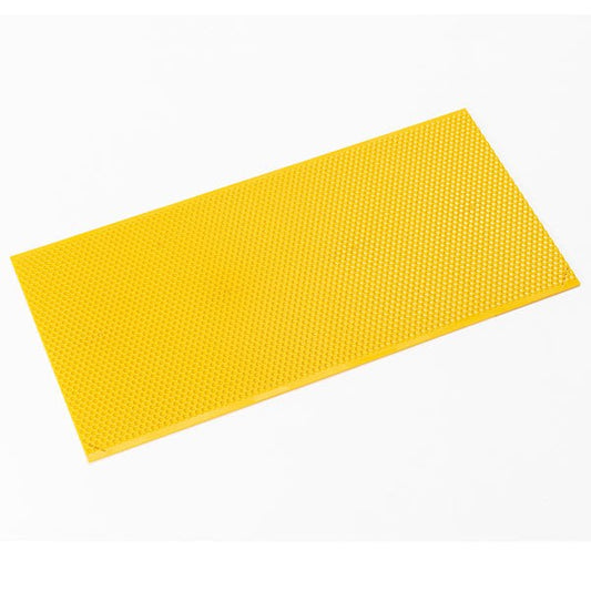 Durable plastic foundation with wax coating for brood frames, BPA-free, food-grade, yellow.