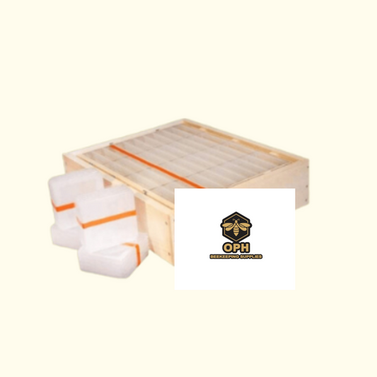 Efficient honey super half Hogg honeycomb system for beekeepers.