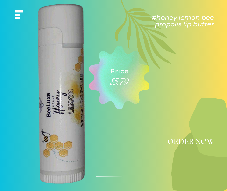 Honey Lemon Lip Balm with Propolis for soft, smooth lips.