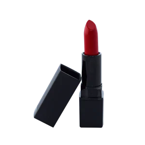 Maralyn Lip Stick in red with black casing, enriched with Vitamin E, Shea butter, and Avocado oil for moisturized, vibrant lips.