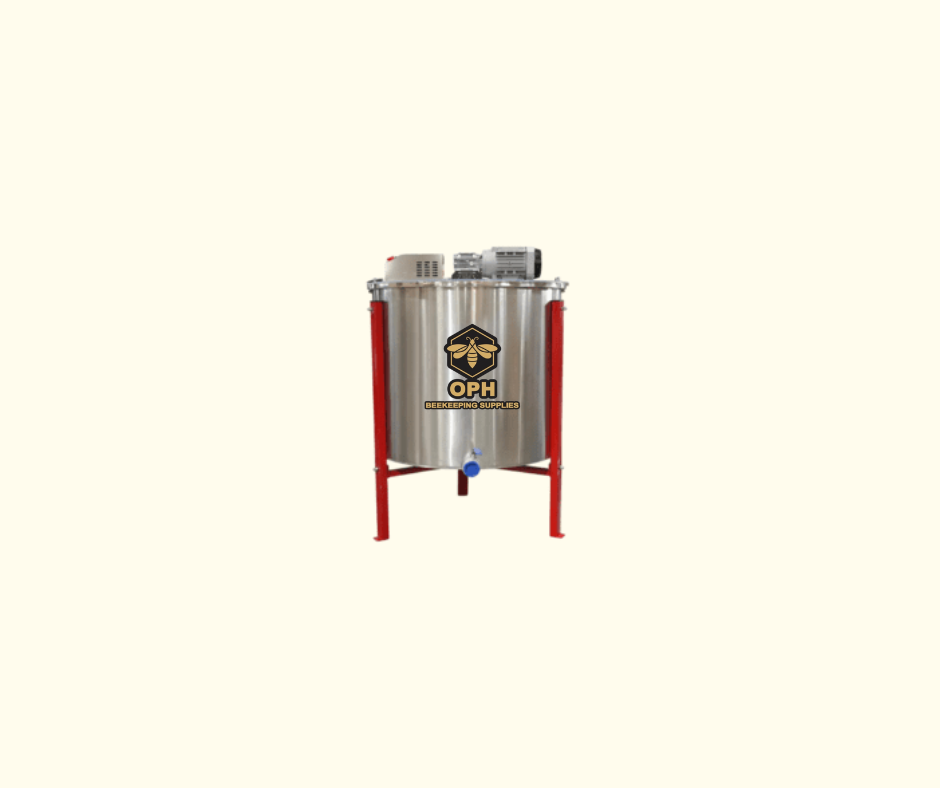 12-frame stainless steel electric honey extractor for efficient honey harvesting.