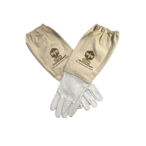 Beekeeping gloves with canvas gauntlets for protection and comfort.