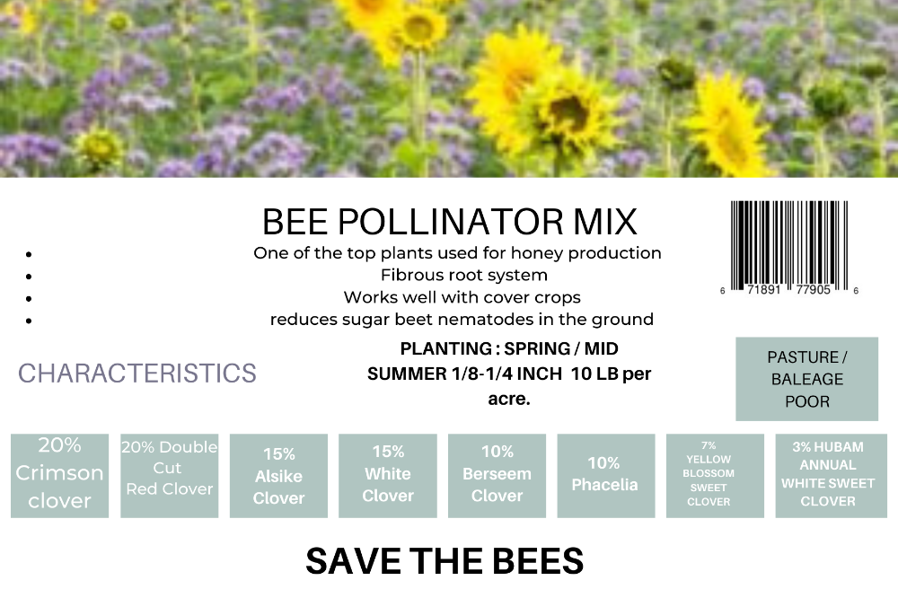 Bee Pollinator Seed Mix package with vibrant wildflowers for attracting bees and pollinators.