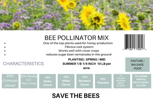 Bee Pollinator Seed Mix package with vibrant wildflowers for attracting bees and pollinators.