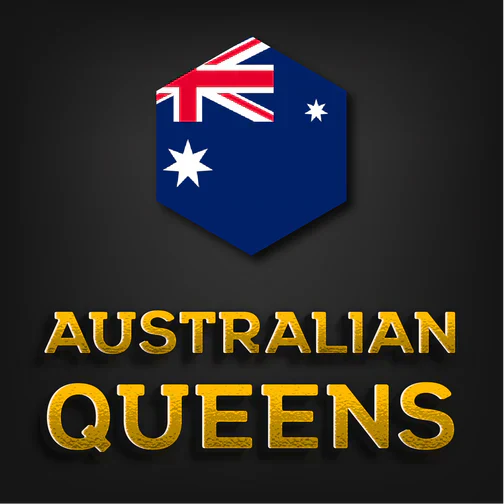 Australian queen bees logo with Australian flag hexagon and "Australian Queens" text.