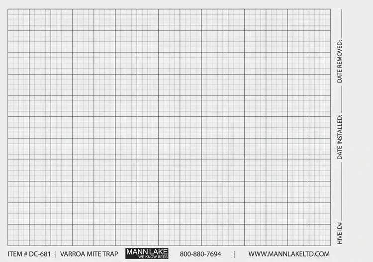 Replacement sticky boards with grid lines for monitoring Varroa mites on beehives.