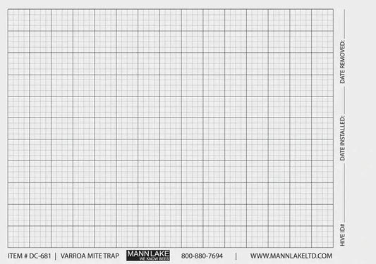 Replacement sticky boards with grid lines for monitoring Varroa mites on beehives.