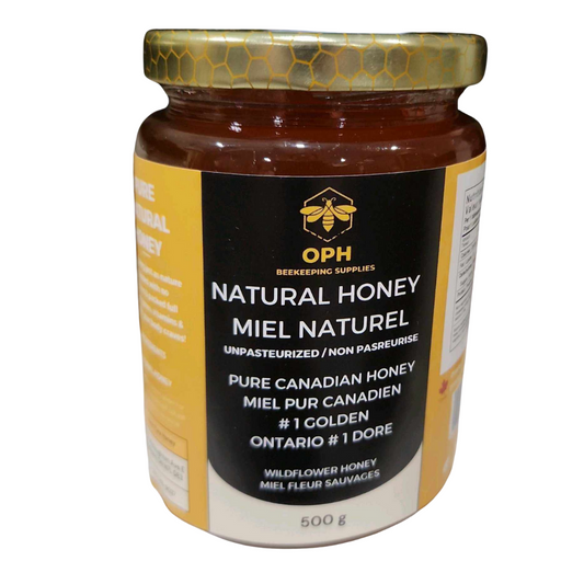 Natural unpasteurized honey 500g jar rich pure flavor.