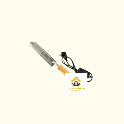 Electric Heated Uncapping Knife with adjustable temperature dial and stainless steel blade, 25 cm long, ideal for beekeeping.