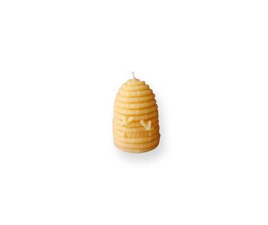 Beeswax beehive skep candle with cotton wick, votive size.