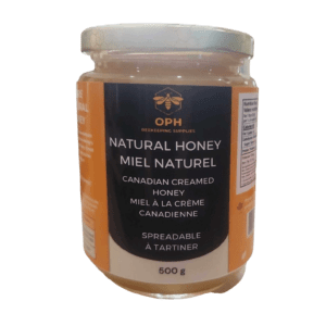 500g jar of Olson Pure Canadian Creamed Honey with smooth, spreadable texture.