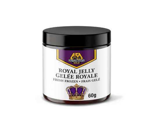 Royal Jelly 60 mL jar, fresh and frozen for maximum potency, nutrient-rich superfood.