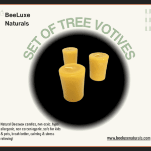 Beeswax candles votive set of three, natural and non-toxic, by BeeLuxe Naturals.