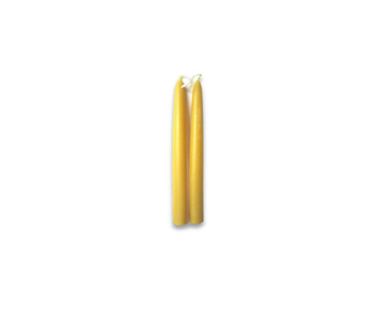 Beeswax taper candles by Olson Pure Honey, 100% pure Canadian beeswax, yellow pair.