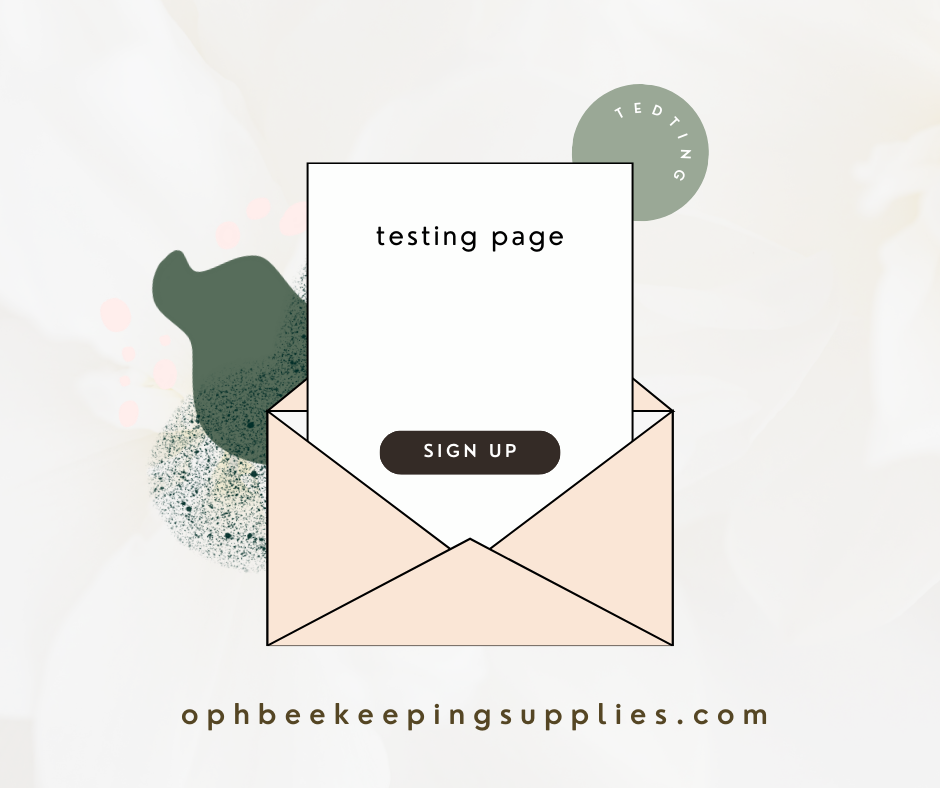 Envelope with a card labeled "testing page" and a signup button, featuring abstract background design.