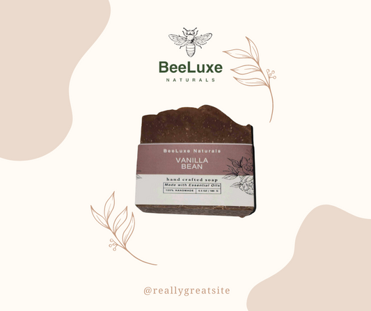 Vanilla Bean Artisan Soap by BeeLuxe Naturals, featuring natural and vegan ingredients.