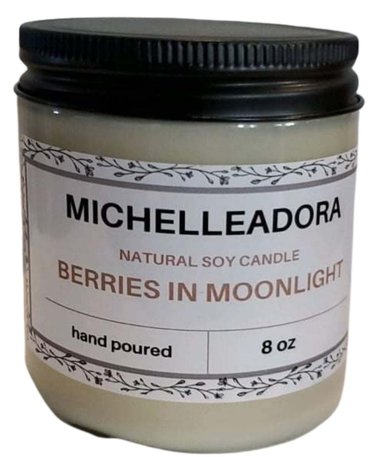 Moonlight Soy Candle in glass jar with black lid, 8 oz.