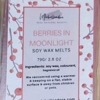 Berries in Moonlight Soy Wax Melts with cranberries and woodsy scent.