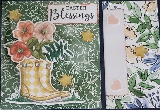 Hand-made and painted Easter card with floral design and Easter blessings text.